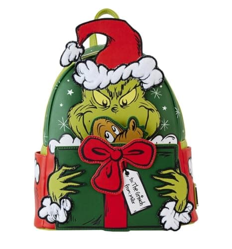 Image of Loungefly Backpacks Dr Seuss Santa Grinch Cosplay Mini Backpack Green