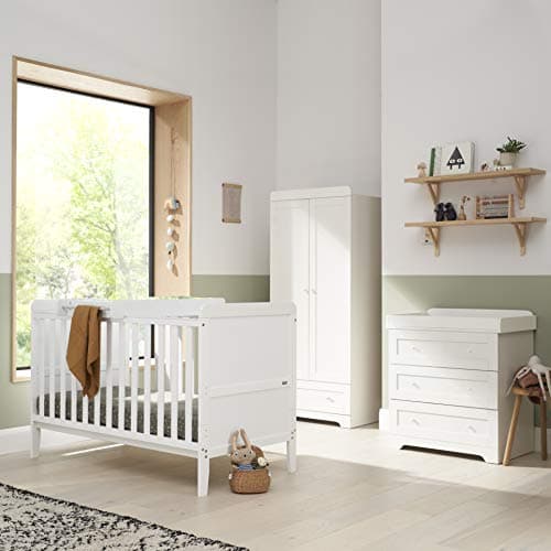 Image of Tutti Bambini Rio 3-Piece Nursery Furniture Set - 2-in-1 Baby Cot Bed, Baby Changing Table with Drawers + Nursery Wardrobe for Baby Storage, Baby Furniture Set, Baby Storage (White)