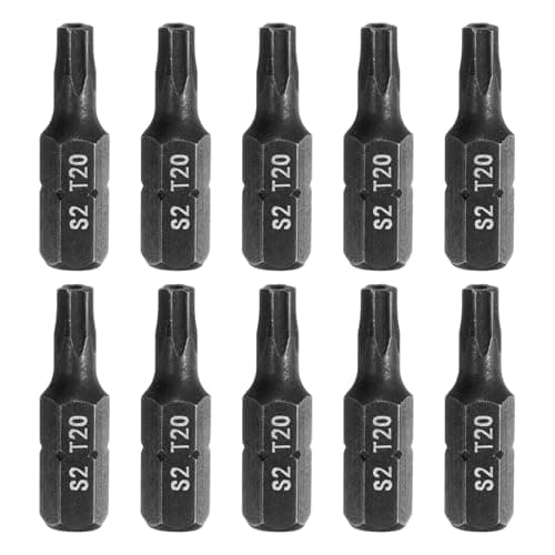 Image of sourcing map 10pcs T20 Torx Screwdriver Bit 1/4" Hex Shank 25mm/1" Length S2 Steel Star 6 Point Head Hex Security Screw Driver Bits with Hole for Impact Electric Screw Driver Power Tools, Black
