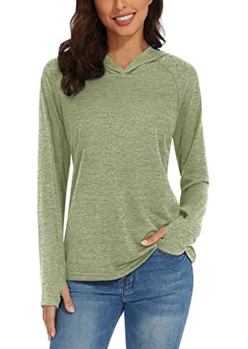 Image of TACVASEN Women's Lightweight Hoodie UPF 50+ Sun Tops Long Sleeve UV Shirt Sports Running Hiking Tops Wheat Green