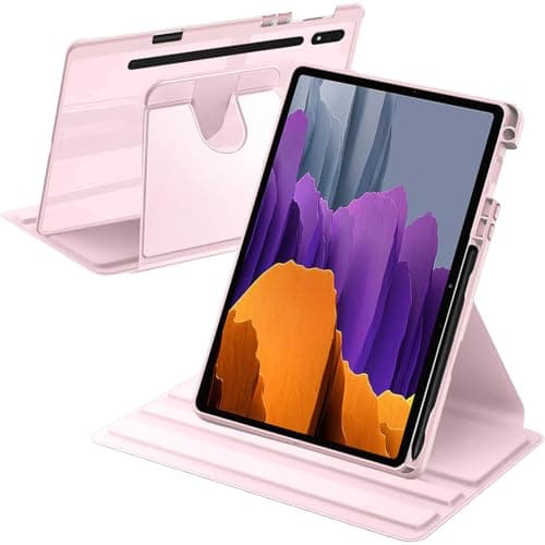 Image of A-BEAUTY Rotating Case Compatible with Samsung Galaxy Tab S8 2022/S7 2021 11 Inch with S Pen Holder, 360° Rotation Stand Shockproof Cover Clear Back, Auto Wake/Sleep, Pink