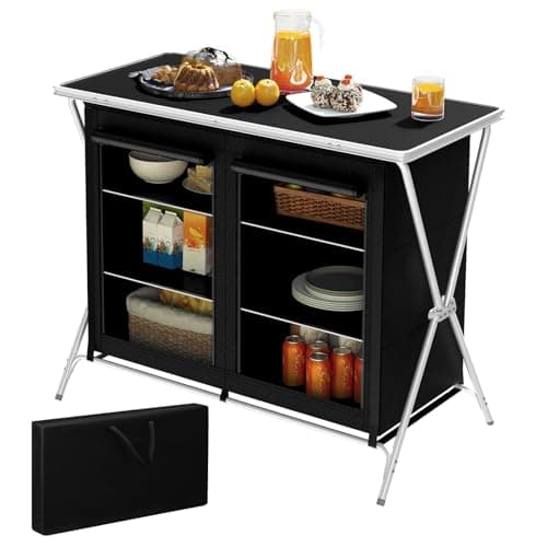 Image of WOLTU Camping Table with Cupboard, Camping Kitchen, Lightweight Portable Outdoor Folding Table with Carry Bag, Aluminum Frame, 6 Storage Compartments