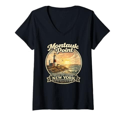 Image of Women's Montauk Point New York Home Montauk Point Gift V-Neck T-Shirt