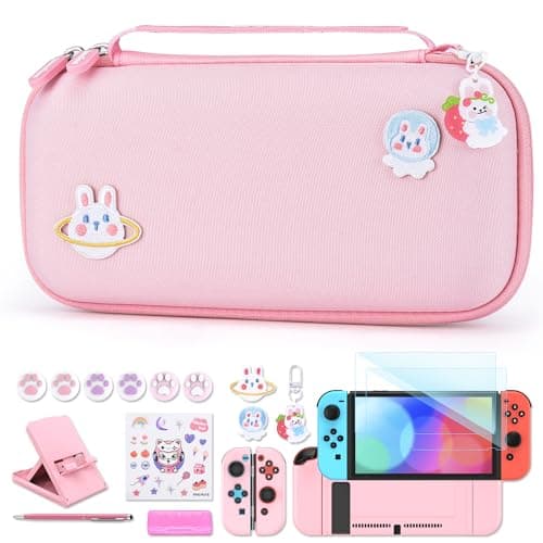 Image of Switch Case for NS Switch - 18 in 1 NS Switch Accessories Bundle with Switch Carrying Case, Switch Game Case, Switch Screen Protector, Switch Stand, Switch Thumb Grips(Pink)
