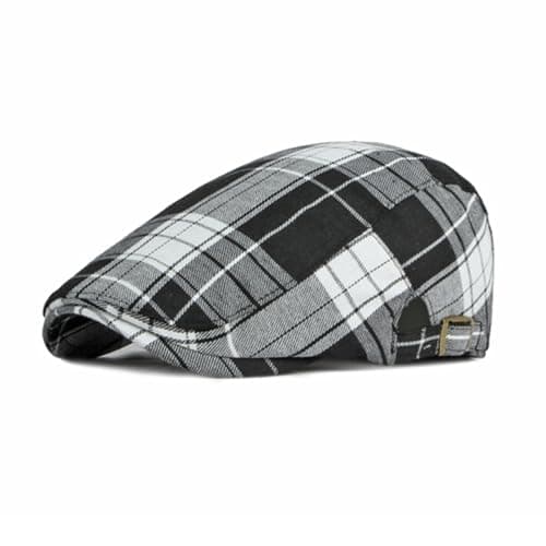Image of meioro Men's Striped Plaid Newsboy Hat Cabbie Beret Ivy Flat Cap Adjustable Gatsby Hat Hunting Driving Cap