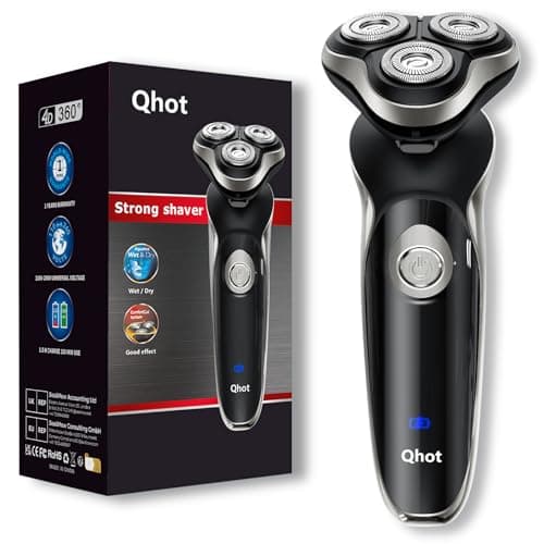 Image of Qhot Electric Razor for Men, 3D Floating Rotary Shaver, Wet & Dry Rechargeable Electric Razor with Pop-Up Trimmer, 100 Mins Runtime, Non-Slip Handle(Black)