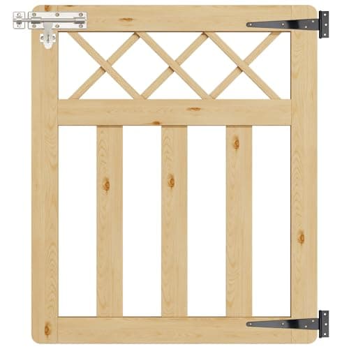 Image of INMOZATA Garden Gate Wooden Pedestrian Gate with Gate Lock and Hinge, 2.5ft Wide x 3ft High (76cm Wide x 90cm High)