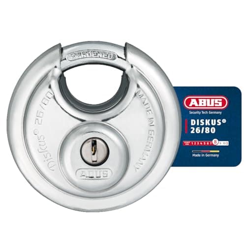 Image of ABUS Diskus® Padlock 26/80 with 360° All-round Protection - Drilling and Pull-protected Cylinder - weather resistant and anti corrosion- for sheds, gates, garage, gym - ABUS Security Level 8 - Silver