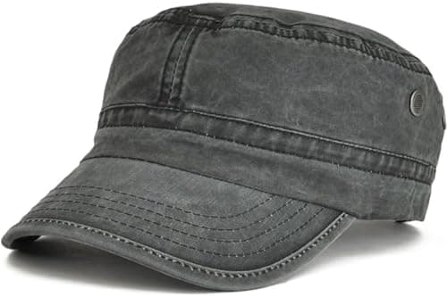Image of BABAHU Washed Cotton Military Caps Cadet Army Caps Unique Design (UK, Alpha, One Size, Black)