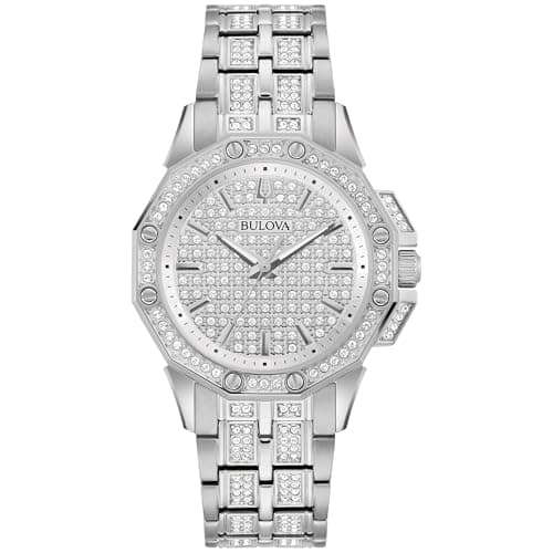 Image of Bulova Ladies' Crystal Octava Stainless Steel 3-Hand Quartz Watch, Crystal Bezel and Dial Style: 96L305