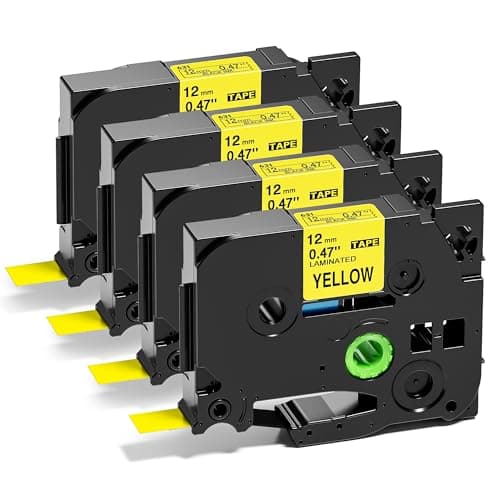 Image of LabelKingdom TZe-631 Yellow Tape, 4-Pack, 12mm, Black on Yellow, Compatible with Brother Label Printers