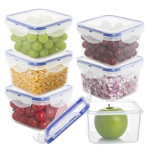 Image of 6 Pack Food Containers, 430ml Square Leak-Proof Food Containers with Lids, Plastic Reusable Small Fruit Pots with Lids for Yoghurt, Fruit, & Snacks (Transparent)