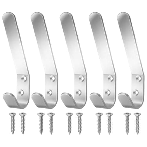 Image of SISI UK Aluminum Double Hat and Coat Hanger Hooks Coat Dress Robe & Bath Towel Hook for Bathroom Bedroom Kitchen Office Door Hooks with Fixing Screws Pack of 5.