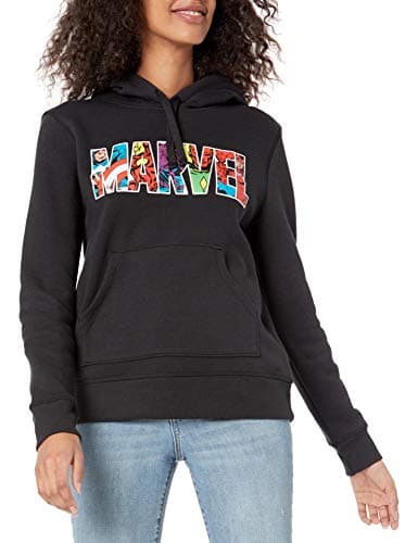 Image of Amazon Essentials Disney | Marvel | Star Wars | Princess Women's Fleece Sweater Hoodie Sweatshirts (Available in Plus Size), Marvel Character Logo, XS