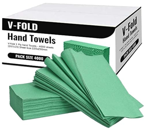 Image of V-Fold Green Hand Towels Interfold 1 Ply Green V fold Ultra Absorbent Eco-Friendly Paper Towels for Dispensers Ideal for Washrooms, Kitchens & Commercial Use 4000 Sheets