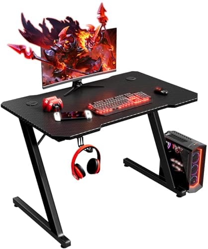 Image of Homall Gaming Desk 80 x 50 cm PC Computer Desk Z Shaped Computer Table PC Gaming Table Gamer Desk for Home Office with Cup Holder and Headphone Hook, Black, ZOBK80