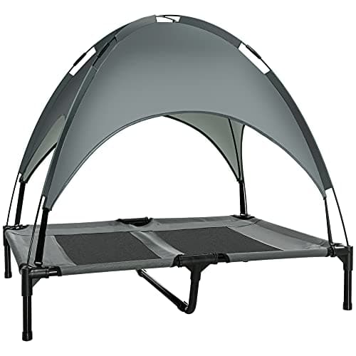 Image of PawHut 92cm Elevated Dog Bed Cooling Raised Pet Cot UV Protection Canopy Grey