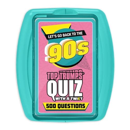 Image of Top Trumps 90s Quiz Game Card Game, 500 questions to test your knowledge and memory on all things 90s including sports, movies, celebrities, music, gift and toy for Boys and Girls Aged 8 plus