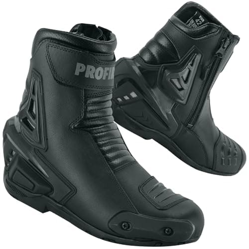 Image of PROFIRST Genuine Leather Mens Motorbike Motorcycle Short Ankle Armoured Touring Racing Sports Protection Safety Shoes Boots | Black & White, UK 11 / EU 45