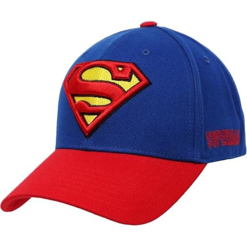 Image of Concept One Men's Dc Comics Superman Snapback Hat, Embroidered Logo Adult Baseball Cap with Flat Brim, Blue, One Size