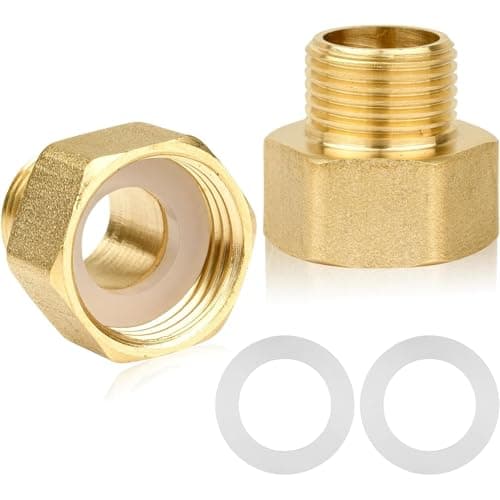 Image of 1/2" Female to 3/8" Male BSP Thread Brass Hex Reducing Bushing Adapter for Water and Gas Pipes, with Sealing Rings
