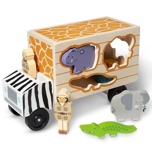 Image of Melissa & Doug Wooden Shape Sorter Rescue Truck | Animal Puzzle Toy for Toddlers, Early Learning Play Set | Age 2+