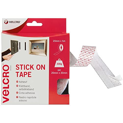 Image of VELCRO Brand Stick On Tape Cut-to-Length Strong Hook & Loop Self Adhesive Sticky Tape Perfect for Room Décor & Home, Office, Garage Use White 20mm x 5m