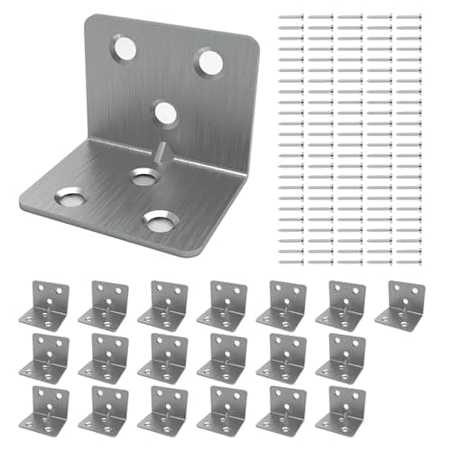 Image of 20 Pcs L Right Angle Brackets 31 x 31 x 38 x 1.5mm Corner Bracket Stainless Steel Metal Sleeper Brackets with Screws for Fixing and Repairing Wood Furniture