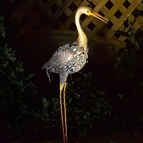 Image of Garden Mile Giant Heron Ornament Solar Light - 72cm Metal LED Bird Statue Outdoor Solar Light with Colour Changing Lights - Durable Bird Deterrent & Outdoor Lighting for Garden Decor & Gardening Gifts