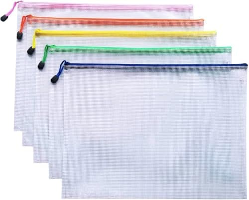 Image of 5Pcs A4 Plastic Wallets File Folders Zip Lock Bags Document Wallet File Zipper Bags for Office Home School Supplies (A4-5Pcs)