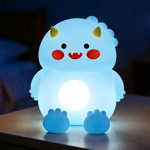 Image of KAFUX Dinosaur Night Light for Kids, Soft Silicone Nursery Lamp, Touch Control Dimmable Bedside Light, 3 Brightness Levels, USB Rechargeable with 30-Min Timer, Toddler Bedroom Decor & Baby Gift (Blue)