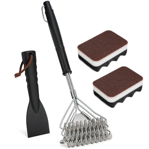 Image of Onlyfire Professional 3 Pcs BBQ Cleaning Kit, Includes 45cm Long Handle 3-in-1 Grill Brush & Scraper, Heavy Duty Plastic Scraper & Cleaning Sponges for Grill & Oven