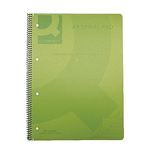 Image of Q-Connect A4 Spiral Bound Polypropylene Notebook, 160 Pages, Green, Pack of 5