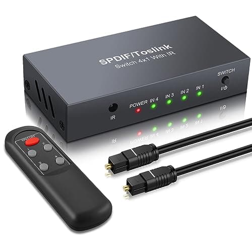 Image of eSynic Digital Optical Audio Switcher Professional 4X1 Optical Audio Switcher Toslink Audio Switcher Box with IR Remote Control Supports PCM2.0 DTS Dolby-AC3 Compatible with PS3 PS4 HDTV etc