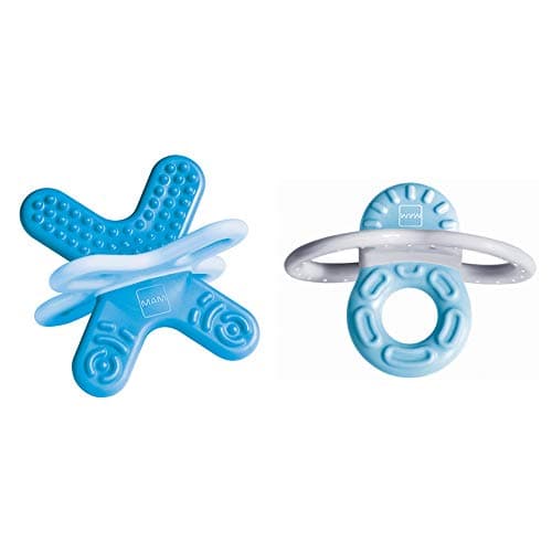 Image of MAM Blue Teether Set - Bite & Relax with Phase 1 & 2 Teething Rings, Extra Small & Light, Easy to Sterilize, Ideal for On-the-Go, Ages 2+ Months