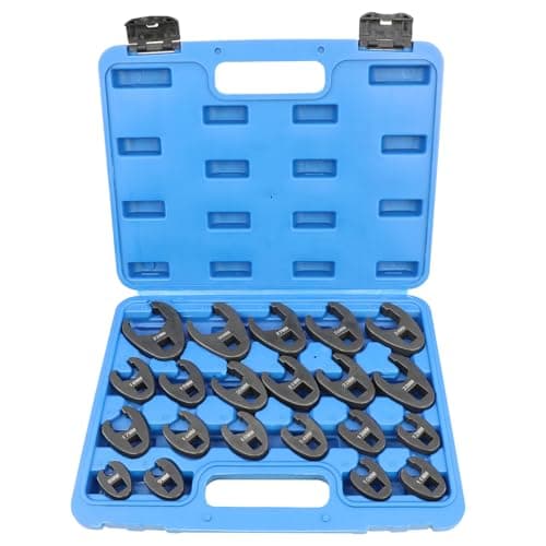 Image of DPTOOL Crows Foot Wrench Set 1/2" and 3/8” Drive Flare Nut Crowfoot Wrench Set Metric 8-32mm 6 Point Crows Feet Wrench Set 21Pcs Flare Nut Wrench Kit for Removing Nuts from Hard-to-Reach Areas