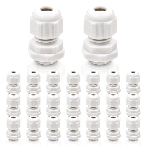 Image of Sewokon 23 pcs Cable Glands - M16 Cable Conduit Fittings Flush Mounting, Adjustable Waterproof Connectors Set, Plastic Nylon IP68 Gland for Wall-Mounted Distribution & Electrical Boxes