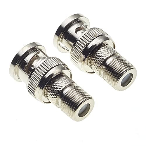 Image of BNC Plug to F Type Socket Adaptor, Pack of 2 - Nickle Plated with Zinc Body Connectors, Connector for Scanner, Camera, RF Radio Antenna and Video Applications, CCTV Barrel Coupler