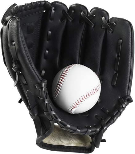 Image of Wonninek Black Baseball Glove 10.5inch Sports Batting Glove with Baseball PU Leather Adjustable and Comfortable Right Hand Throw, Left Hand Glove