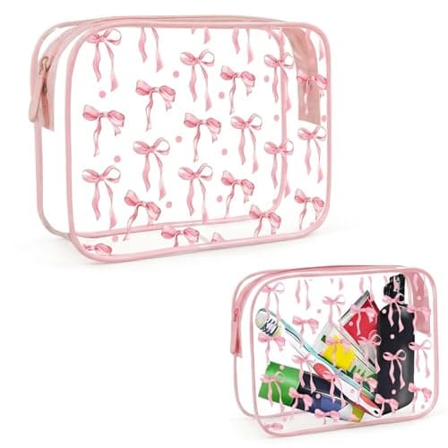 Image of Travel Wash Bag, Clear Makeup Bags with Bow Design, Transparent Travel Toiletry Bag, Clear Make Up Bag Ideal for Daily Storage and Gift Giving