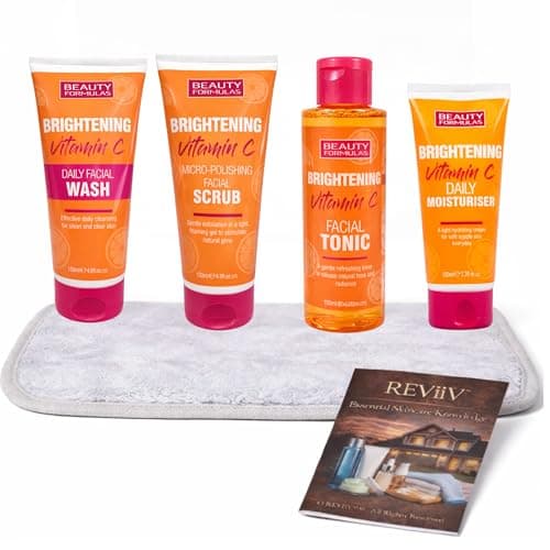 Image of REViiV Curated Vitamin C Skincare Bundle - Includes Beauty Formulas Brightening Vitamin C Facial Wash, Scrub, Tonic and Daily Moisturiser with Complimentary Face Cloth & Routine Guide, 6 Pieces