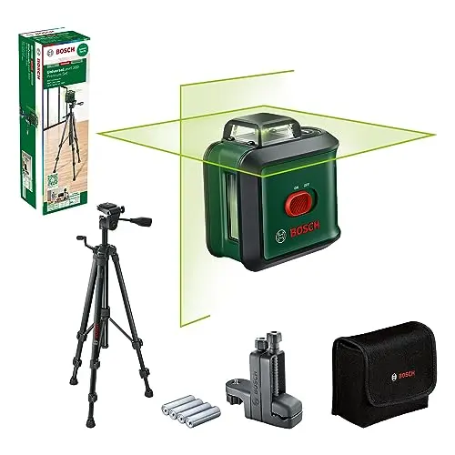 Image of Bosch Cross line Laser UniversalLevel 360 with Premium Tripod + Universal clamp MM 3 (Vertical + Horizontal Laser Lines incl. 360° for Alignment Throughout the Entire Room, in Cardboard Box)