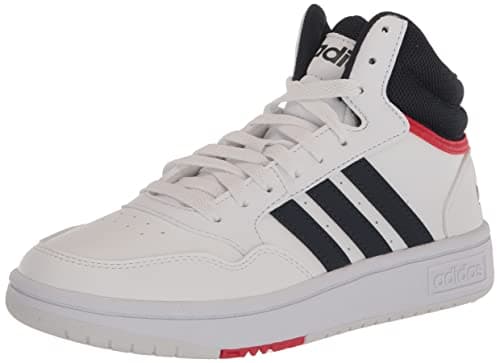 Image of adidas Men's Hoops 3.0 Mid Basketball Shoe, White/Legend Ink/Vivid Red, 9.5 UK