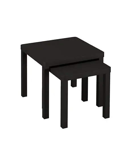Image of URBNLIVING Set of 2 Square Wooden Nesting Tables, Space-Saving Coffee and Side Tables for Living Room, Bedroom, or Office, Modern Stacking Design, Available in Multiple Finishes