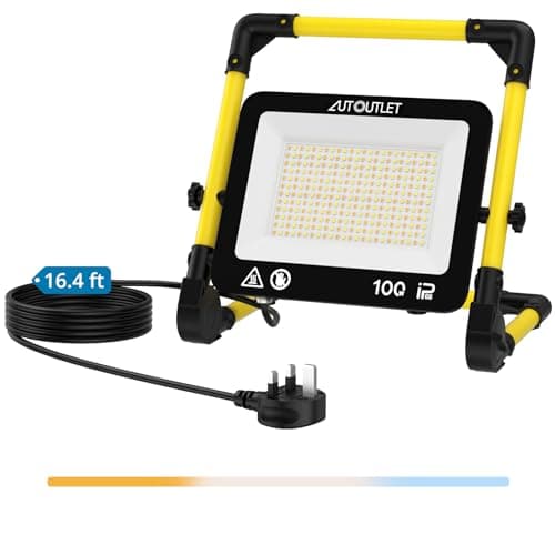Image of AUTOUTLET 100W LED Work Light, 8700LM, 3 Colour Temperatures (3000K/5000K/6500K), 5m Power Cord with On/Off Switch, IP66 Waterproof, 360° Adjustable, Energy-Efficient, for Outdoor & Construction Use