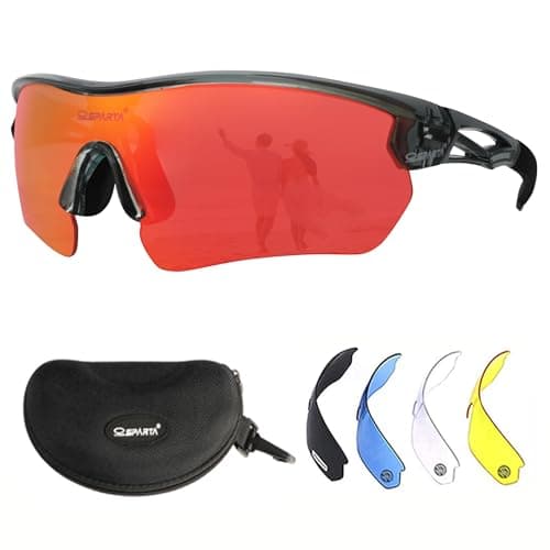 Image of OUTDOORSPARTA Sports Sunglasses(7. Grey Frame, Full Lens Mirrored Red)