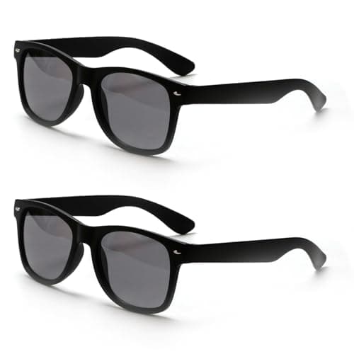Image of VANANA Classic Retro Sunglasses Vintage Black Square Frame for Men Women Outdoor Fishing Driving Climbing Unisex (Black Matte Frame-Grey Lens, Pack of 2 Pairs)