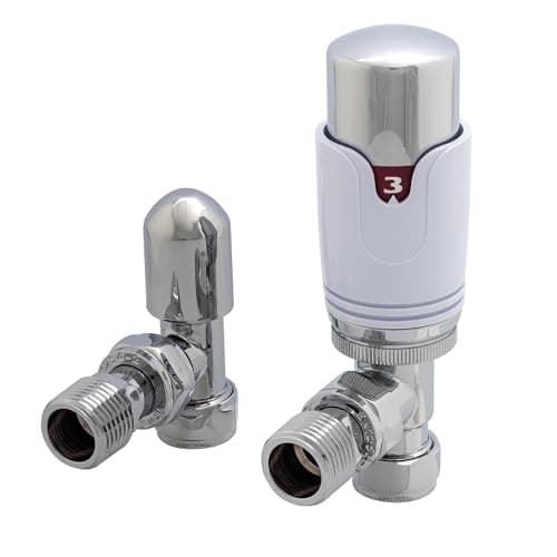 Image of Team Controls Thermostatic Radiator Valve 15mm x 1/2'' Angled TRV Lockshield Pack Chrome/White