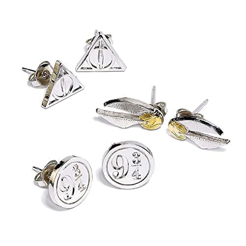 Image of The Carat Shop Official Harry Potter Stud Earring Set Snitch/Deathly Hallows/Platform 9 3/4