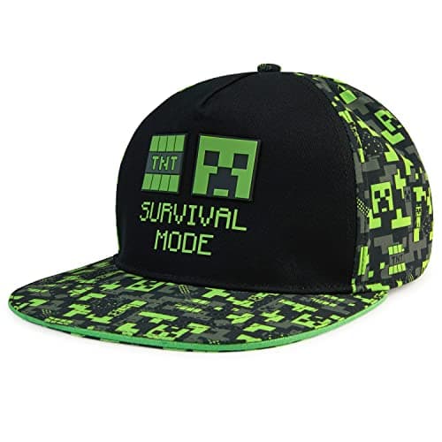 Image of Minecraft Baseball Cap Boys Sun Hat Lightweight Adjustable Strap Snapback Creeper Kids Holiday Accessories Gamer Gifts (Black/Green)